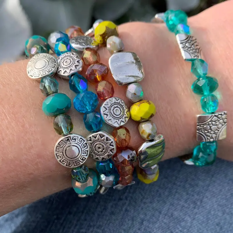 Spring-Inspired Elastic Bracelet With Czech Glass Beads 1