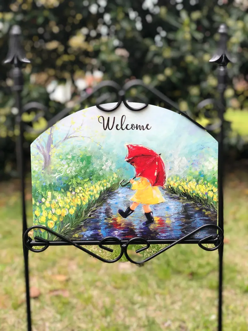 Spring Rain Inspired Outdoor Garden Plaque 1