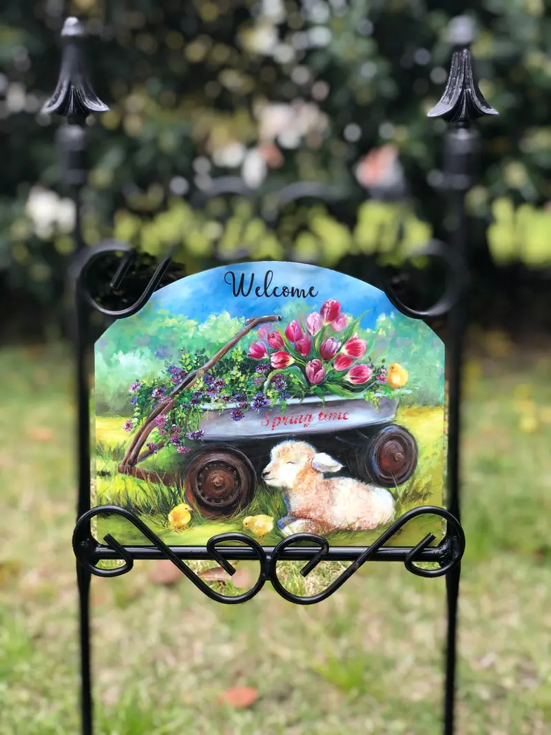 Springtime Wagon And Lamb Farmhouse Garden Decor 1