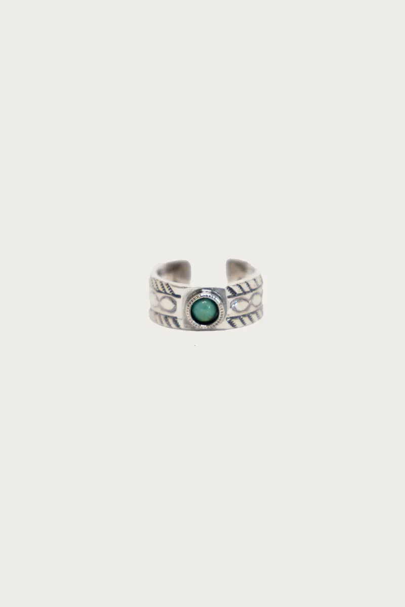 Stamp-Embossed Ring With Turquoise Accent Stone 1