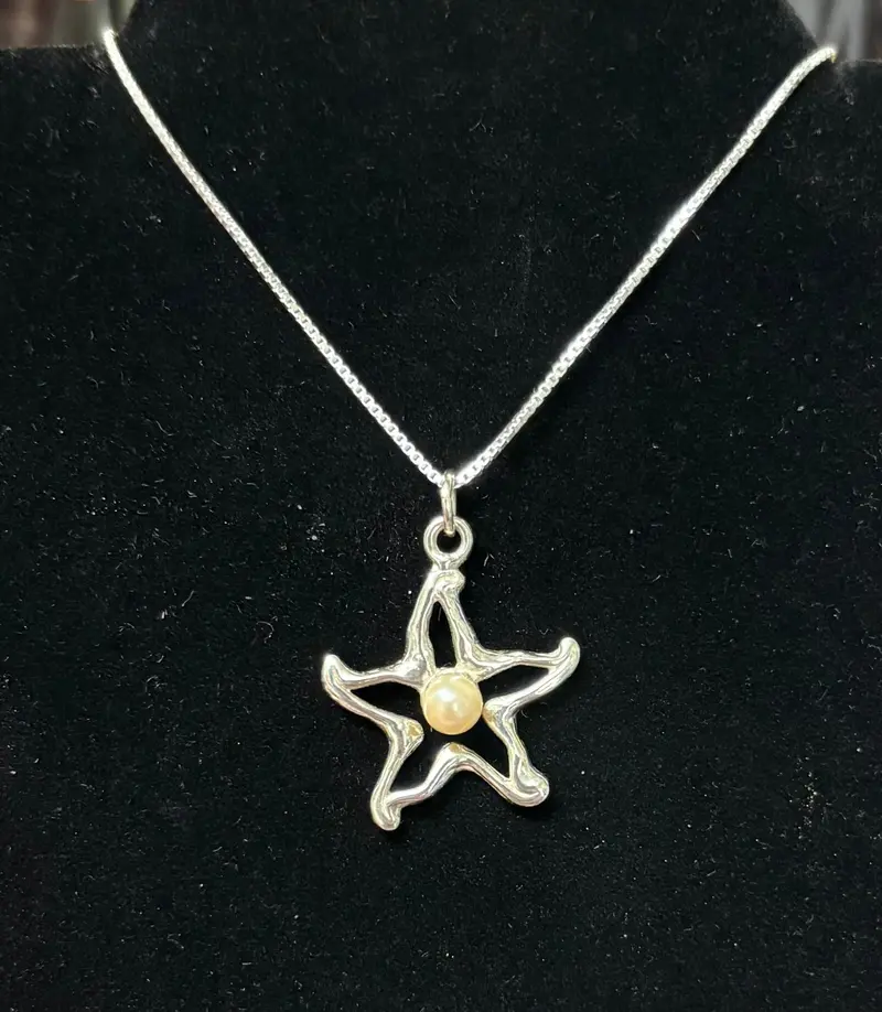 Starfish And Pearl Sterling Silver Pendant Necklace 1