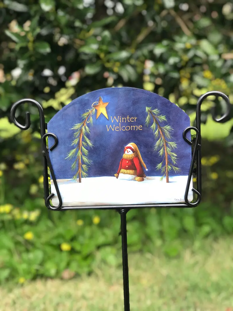 Stargazing Snowman Winter Garden Welcome Sign 2