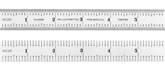 Starrett Spring-Tempered Steel Rule – 12", 6R Scale, 10Ths & 50Ths (C606R-12) 1