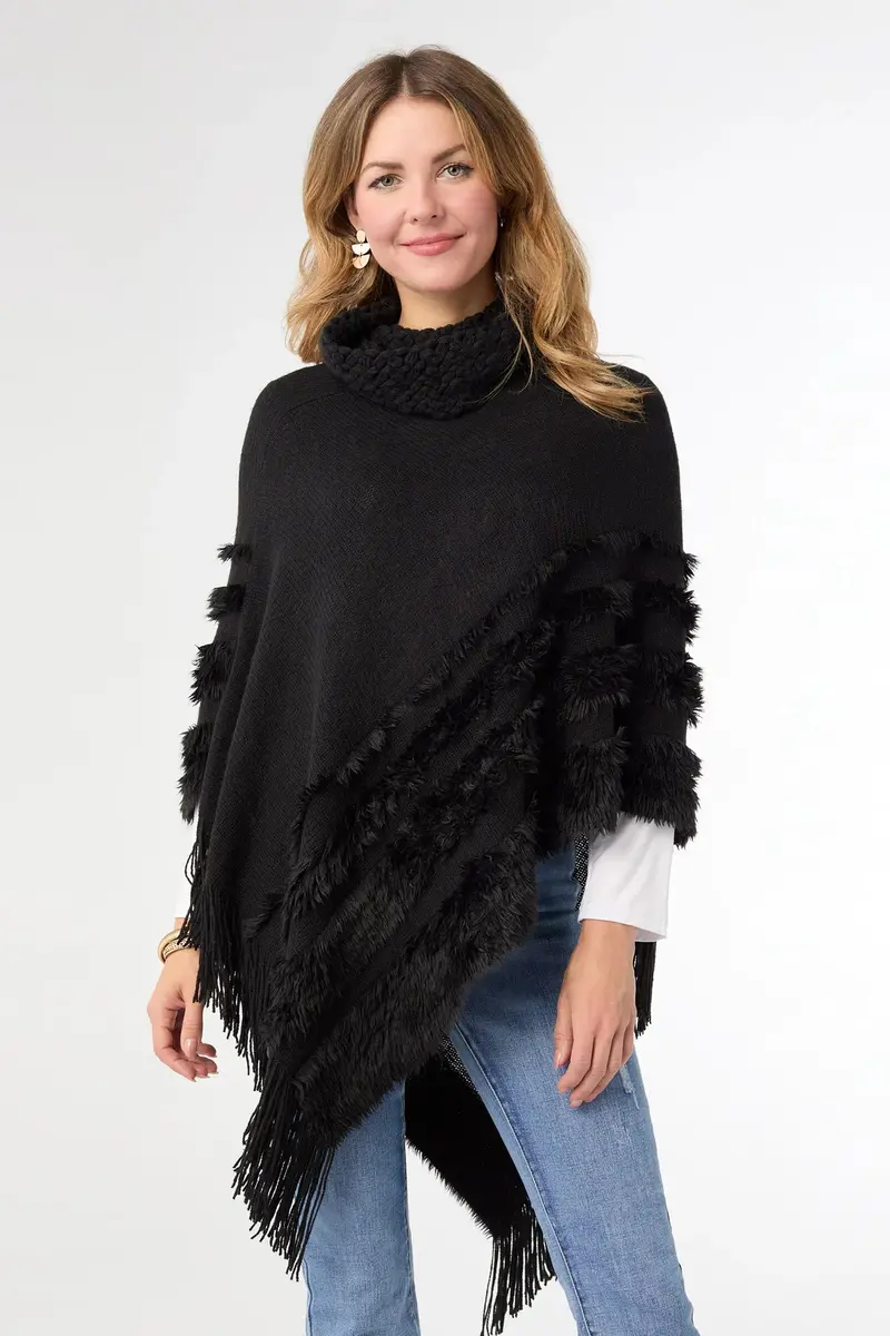 Stephany Turtleneck Poncho – Two-Tone Soft Knit Layering Top 1