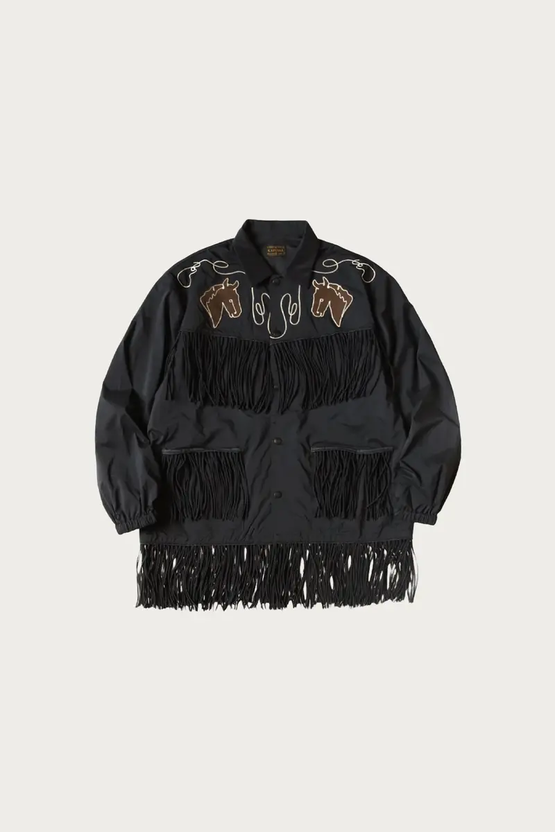 Stretch Nylon Fringed Coach Jacket – Classic Black Version 1