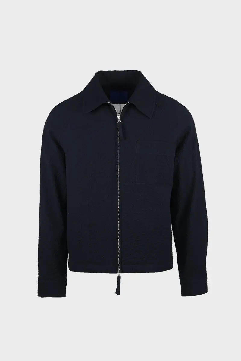 Stretch Seersucker Zip-Up Jacket – Navy 1