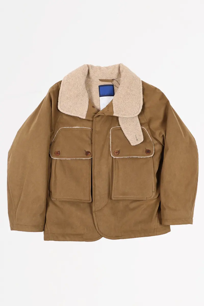 Tan Vegan Suede Jacket With Oversized Pockets 1