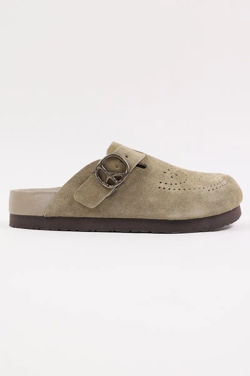 Taupe Suede Clog Sandal For Women 1