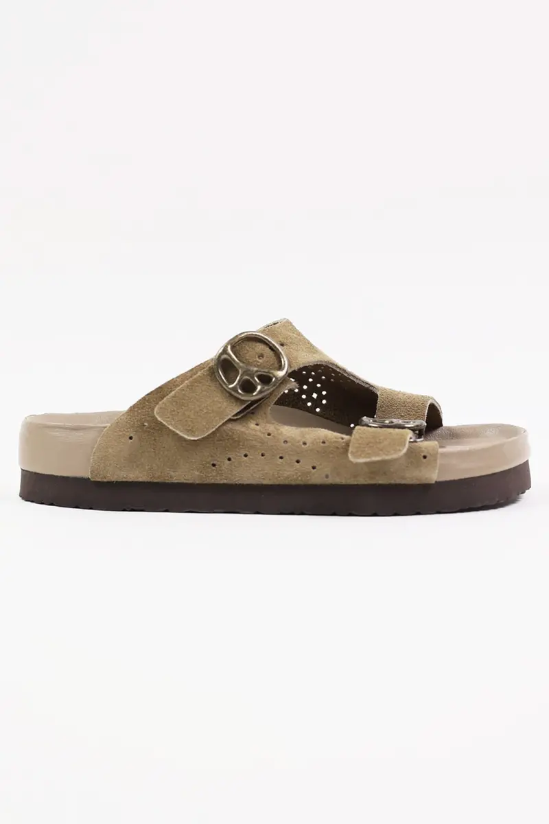 Taupe Suede Double-Strap Sandal 1