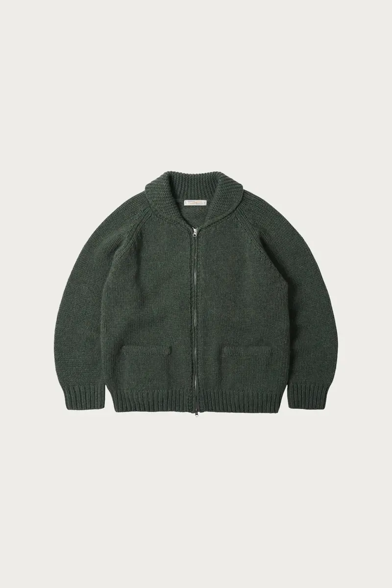 Textured Cowichan Zip Cardigan In Forest Green 1