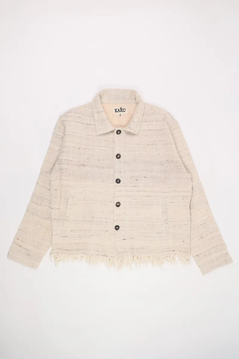 Textured Wrinkled-Weave Cropped Jacket With Fringe 1