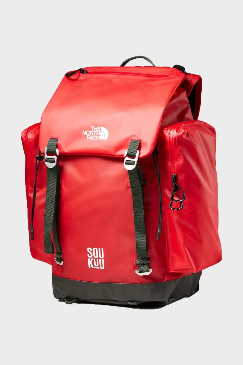 The North Face X Undercover Soukuu Geodesic Backpack – Dark Cedar Green With High Risk Red Accents 1