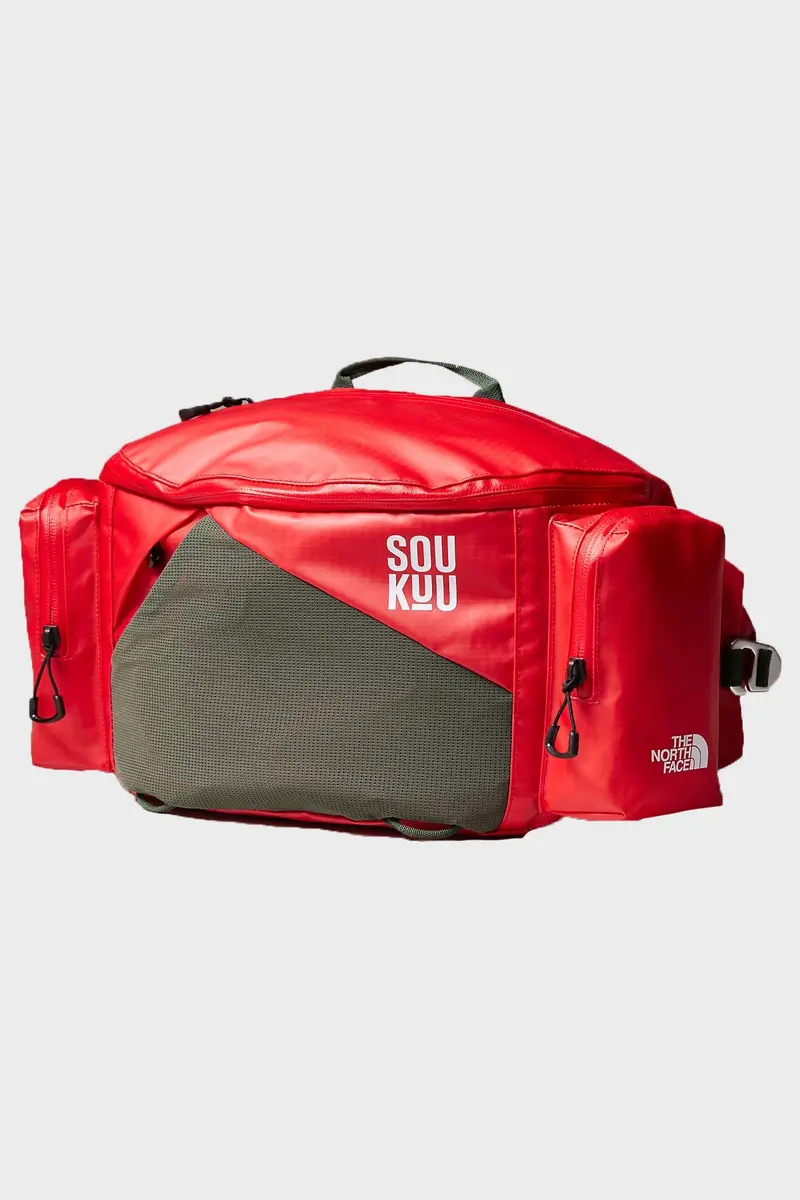 The North Face X Undercover Soukuu Waist Pack In Dark Cedar Green & High Risk Red 1