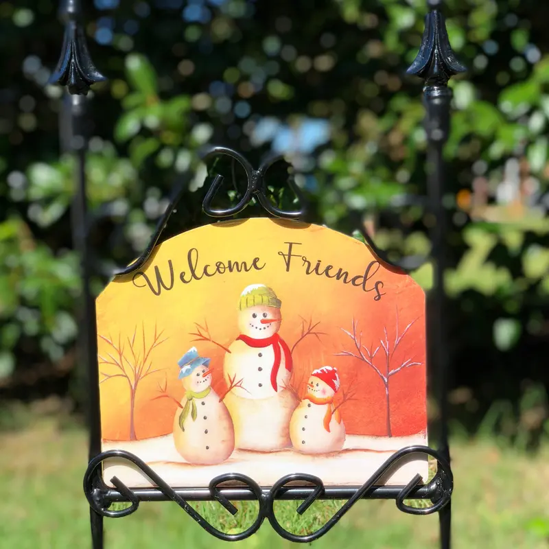 Triple Snowman Trio Winter Welcome Sign 1