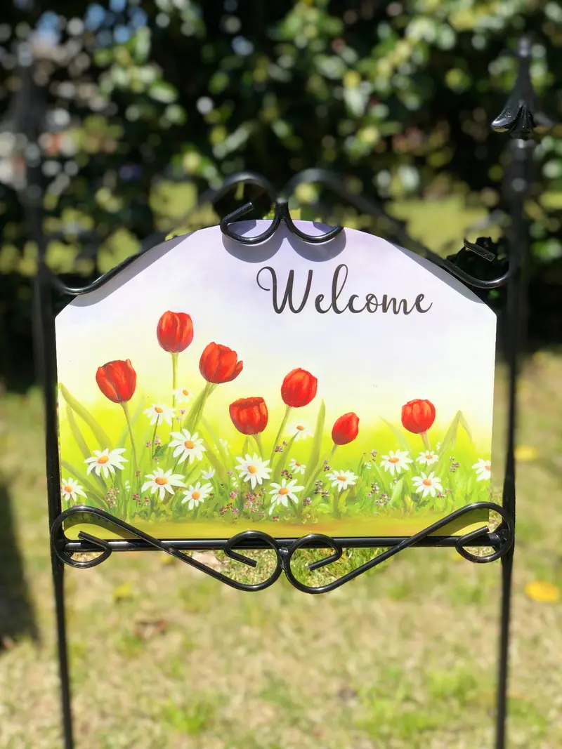 Tulip And Daisy Mixed Bloom Garden Sign 1