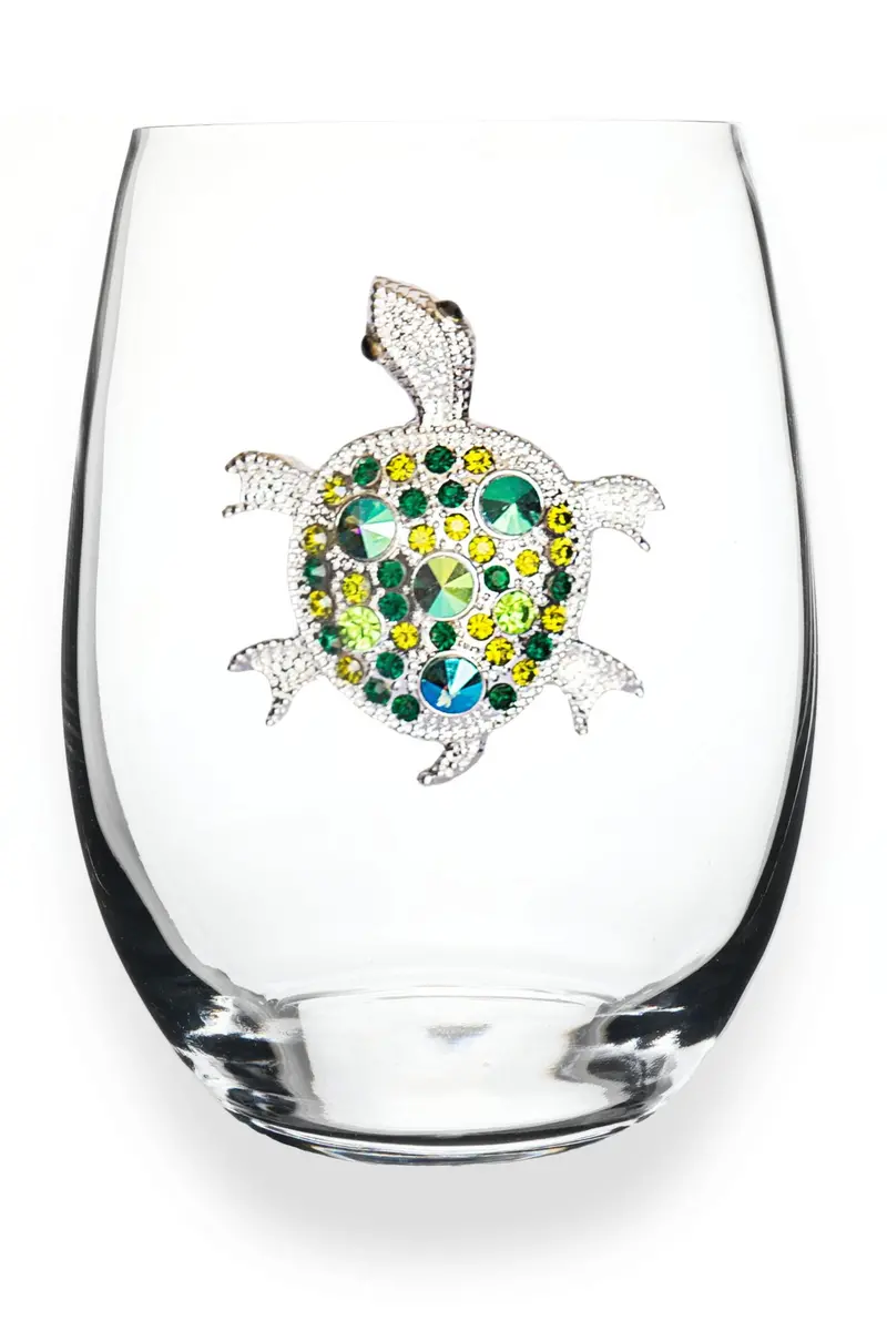 Turtle-Print Stemless Wine Glass 1