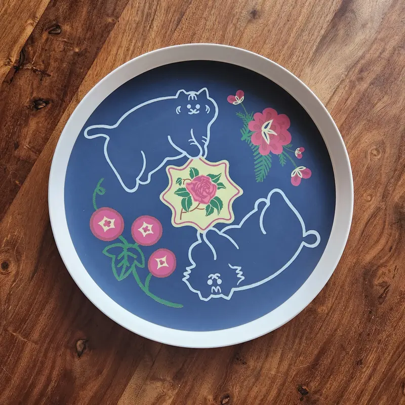 Twin Cats Peranakan-Inspired Bamboo Serving Tray 1
