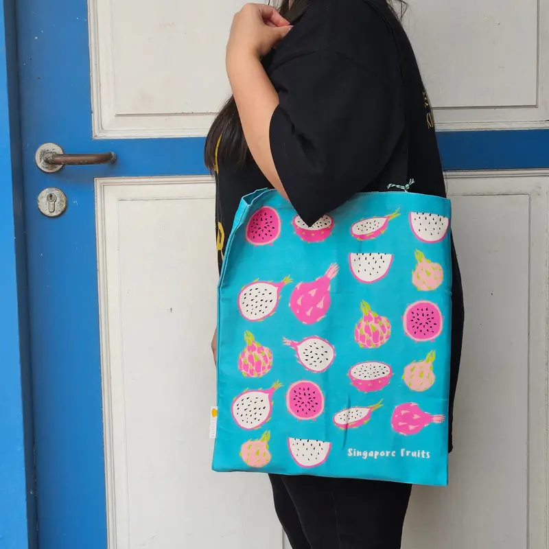 Vibrant Dragonfruit Pattern Organic Cotton Tote 1