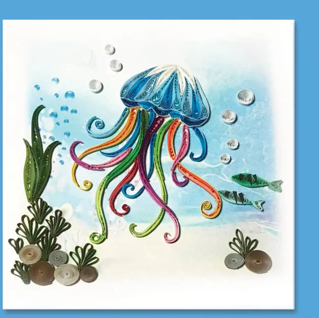 Vibrant Jellyfish Quilled Greeting Card 1