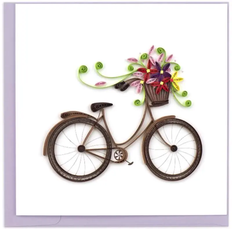 Vintage Bicycle And Wildflower Quilling Art Card 1