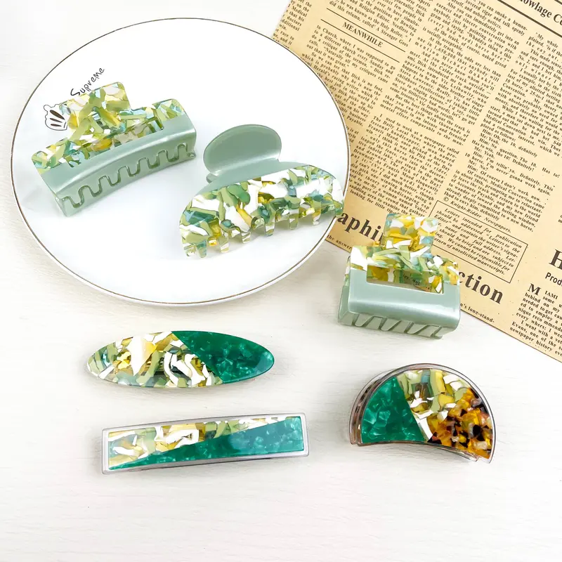 Vintage Green Acetate Lady Hair Claw Clip 1