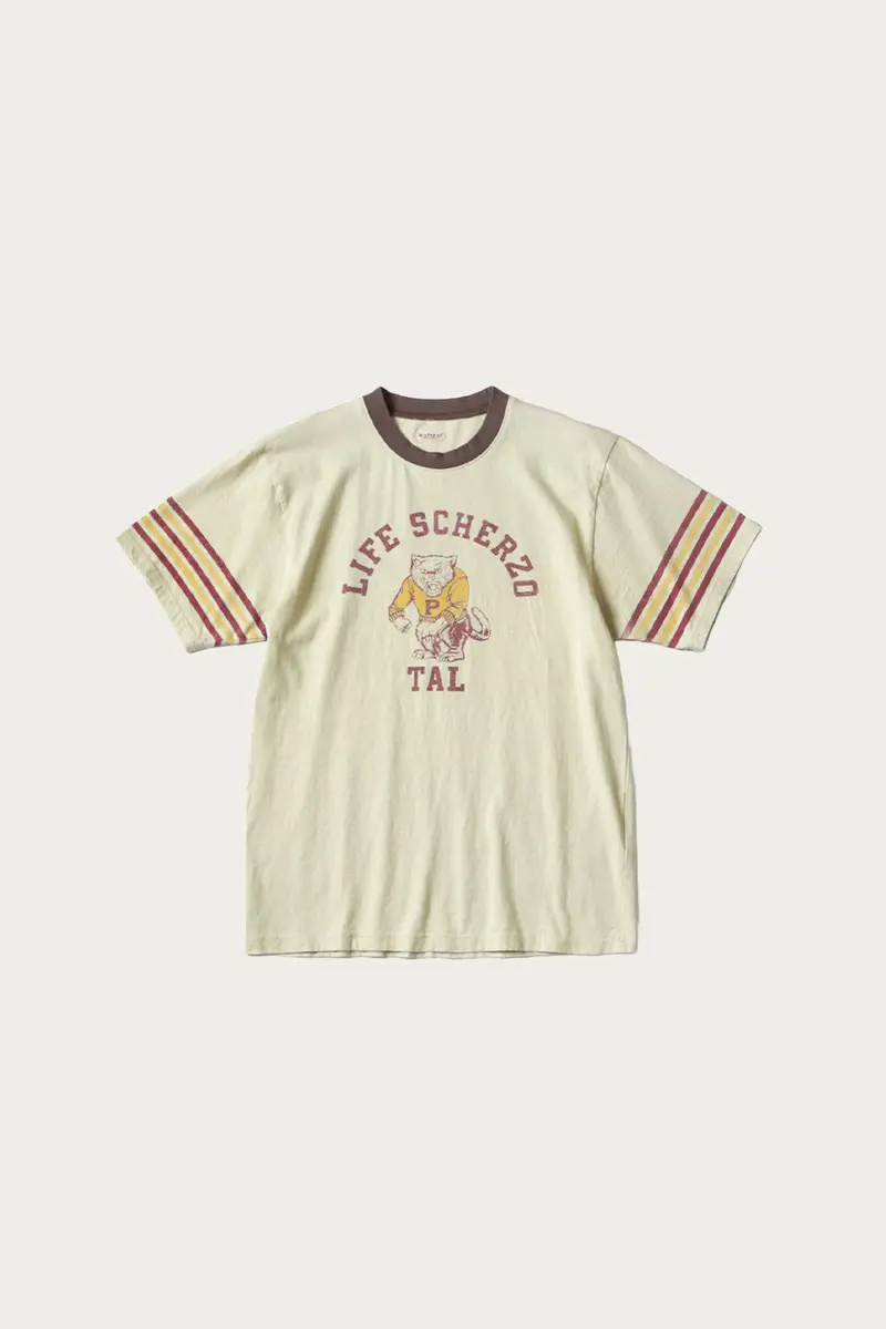 Vintage-Inspired 20/- Jersey Ringer Tee – 'College Capital' Graphic – Golden Yellow 1