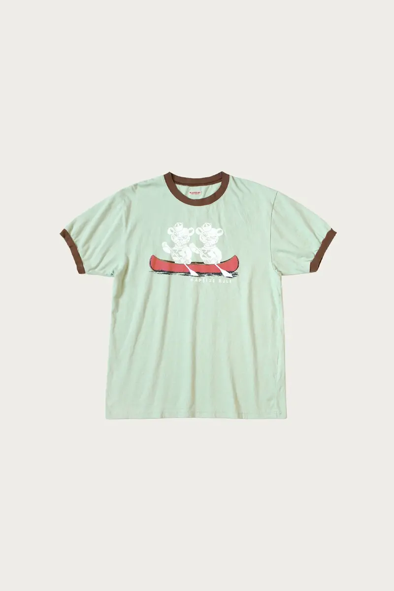 Vintage-Style 20/- Jersey Ringer T-Shirt Featuring "K" Bear Graphic In Mint 1
