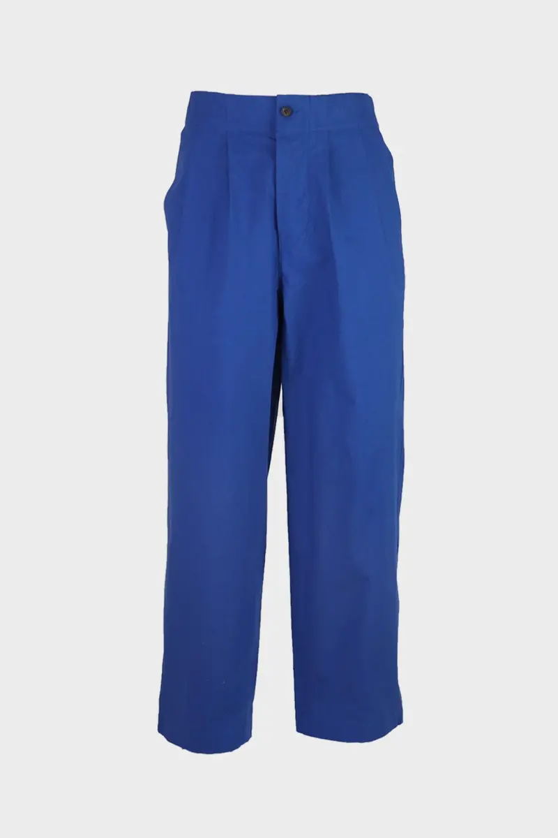 Vintage-Style Cotton Wide-Leg Trousers – Navy Blue 1
