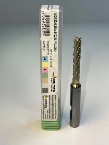 Walter-Prototyp 5-Flute Carbide End Mill — 1/4" Diameter, 1.375" Loc, 3/8" Shank, Altin + Zrn Coating, 0.015" Radius 1