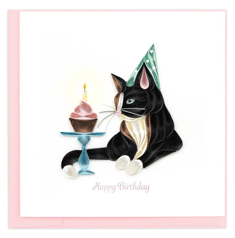Whimsical Cat-Themed Quilling Birthday Card – Handmade Paper Art 1