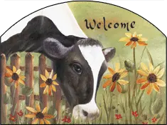 Whimsical Cow-Themed Welcome Sign For Gardens 1
