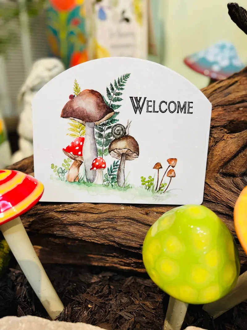 Whimsical Mushroom Design Garden Decor Sign 1