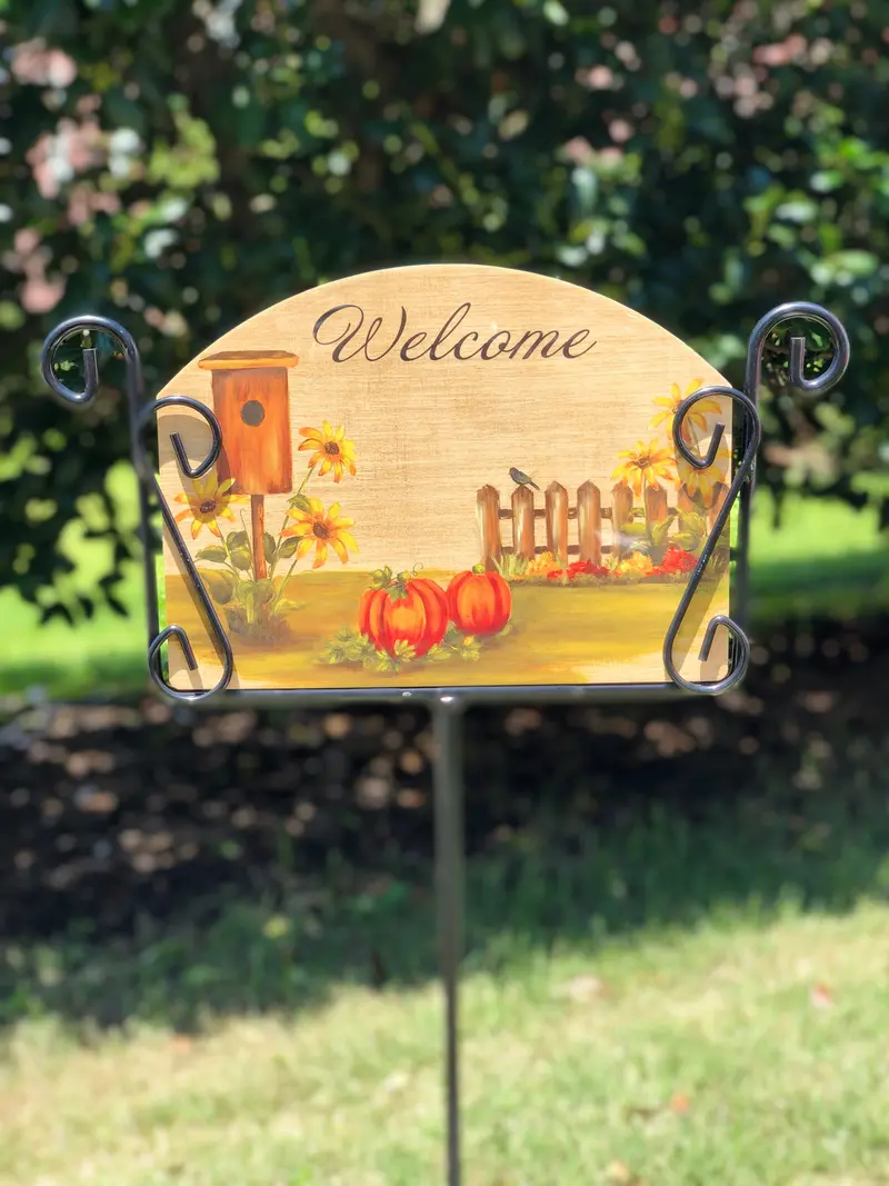 Whimsical Pumpkin And Picket Fence Garden Plaque 1