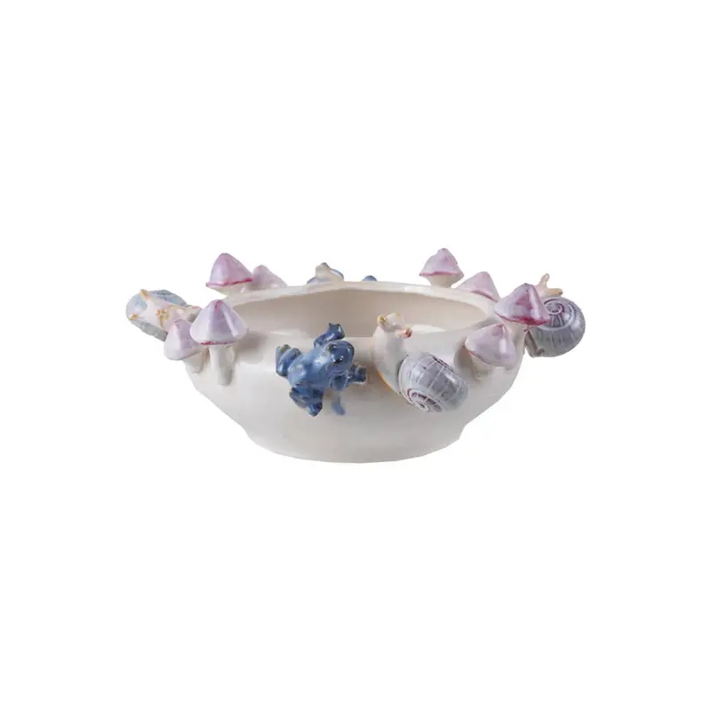 Whimsical Stoneware Planter Featuring Snails, Mushrooms, And Frogs 1