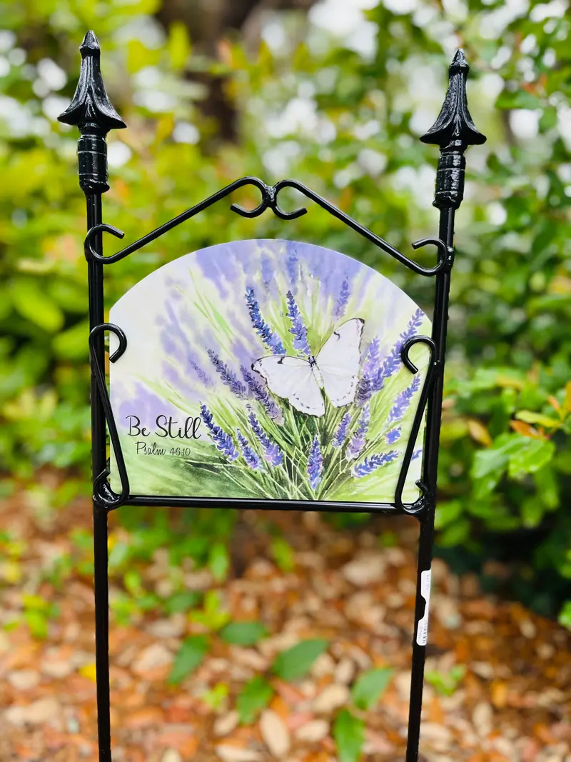 White Butterfly Garden Sign With 'Be Still' Message 1