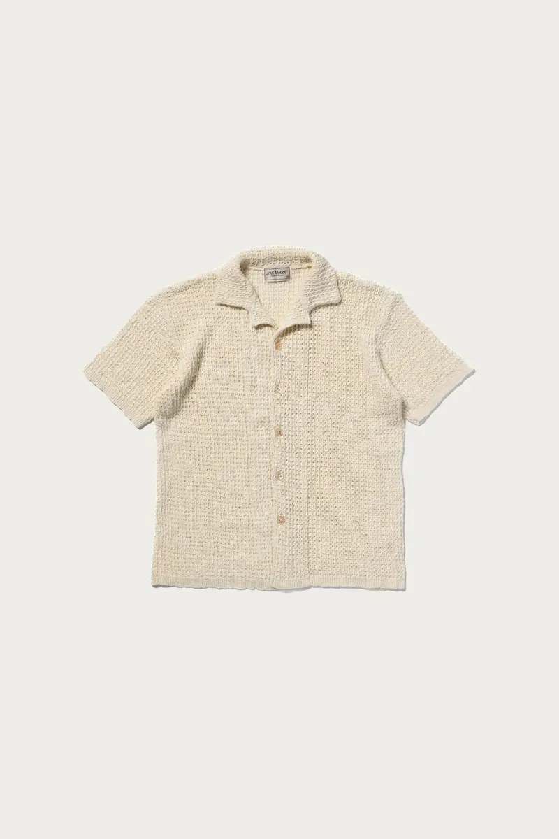 White Cotton Knit Button-Up Shirt 1
