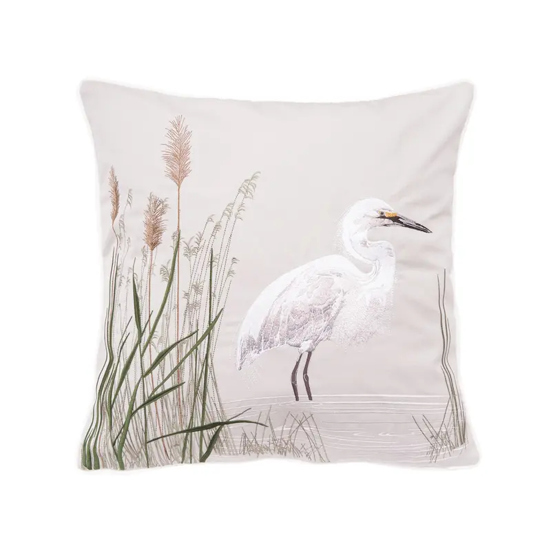 White Egret Right-Facing Outdoor Throw Pillow 1