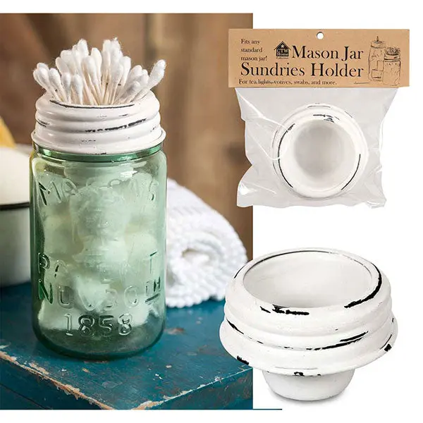 White Mason Jar Sundries Organizer For Kitchen Or Bath 1