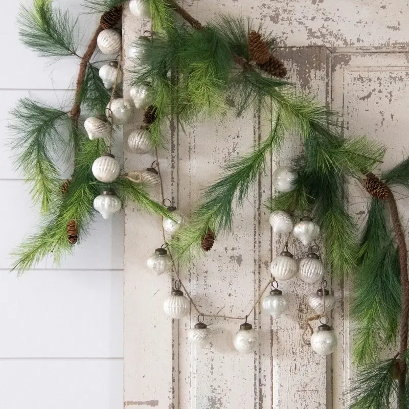 White Mercury Glass Ornament Garland – Elegant Holiday String Decor 1