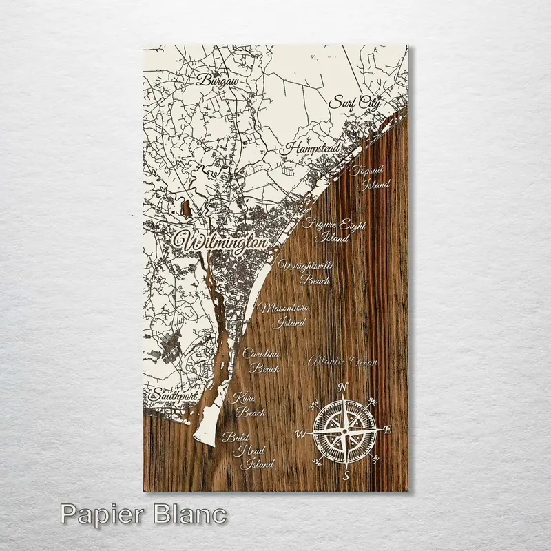 Wilmington, Nc Vertical Map Poster – Papier Blanc Texture 1