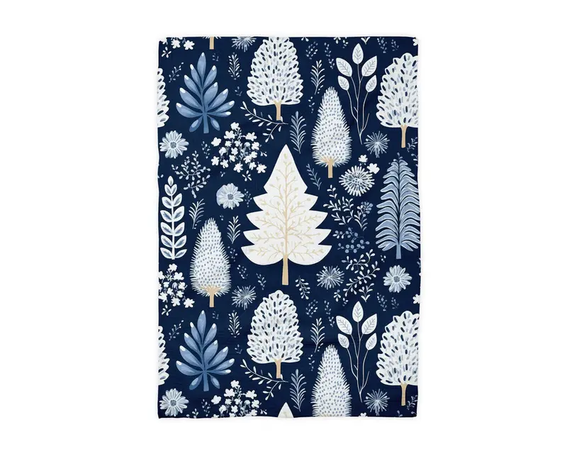 Winter Trees & Snow Blues Holiday Baking Towel 1