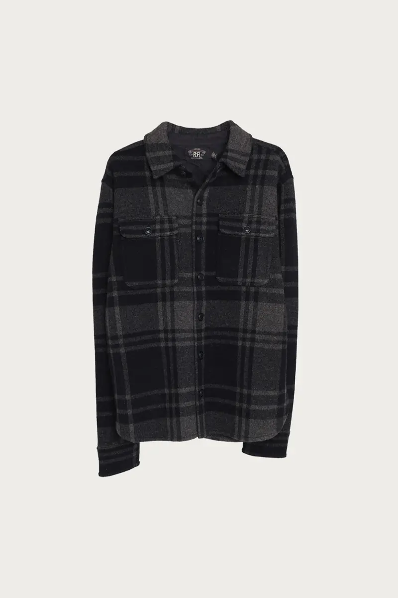 Wool And Cashmere Flannel Shirt – Black And Grey Blend 1