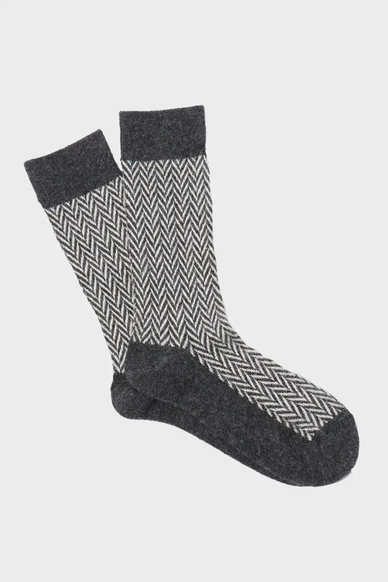 Wool Herringbone Crew Sweater – Charcoal 1