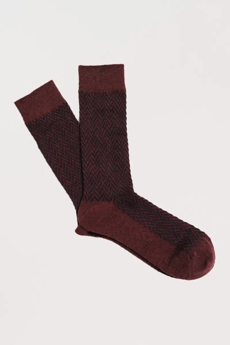 Wool Herringbone Crew Sweater – Deep Wine 1