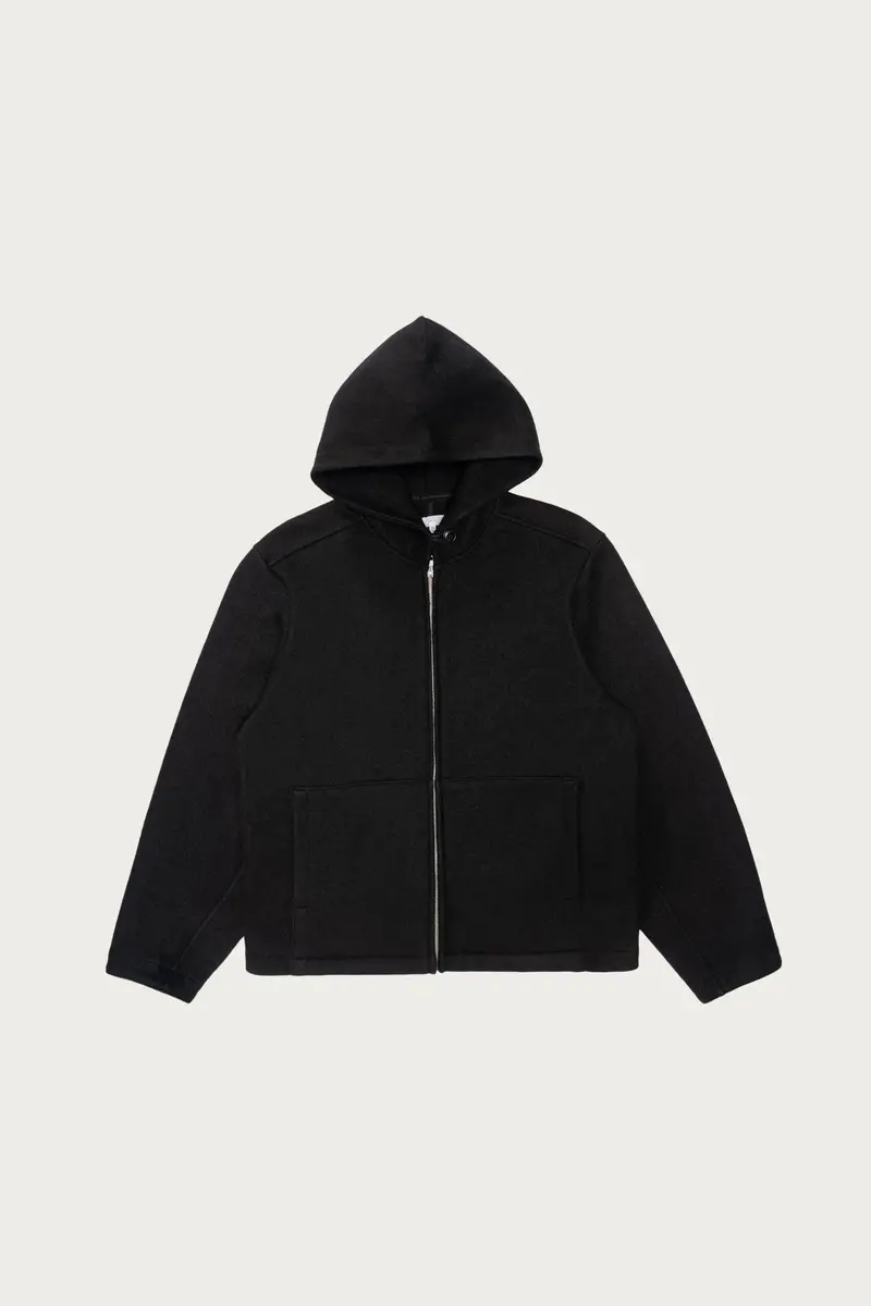 Wool Zip-Up Hoodie In Black 1