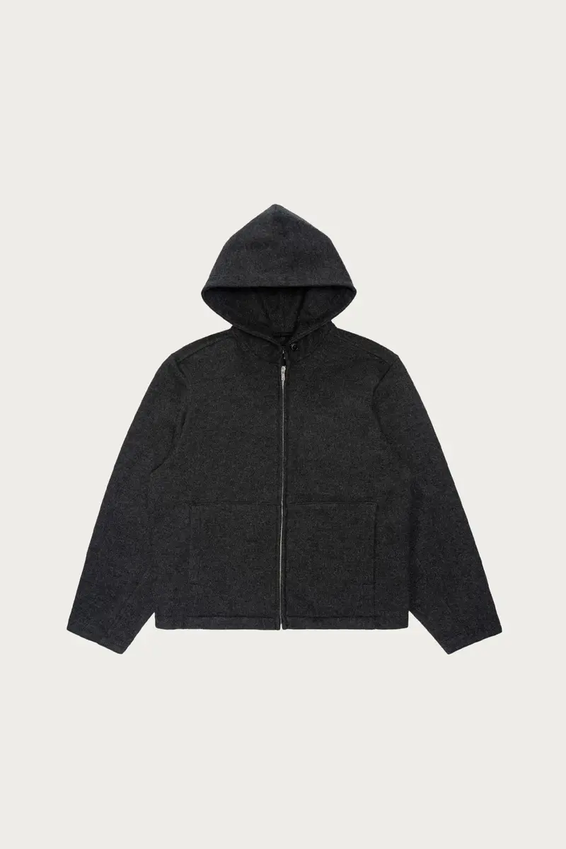 Wool Zip-Up Hoodie In Charcoal 1