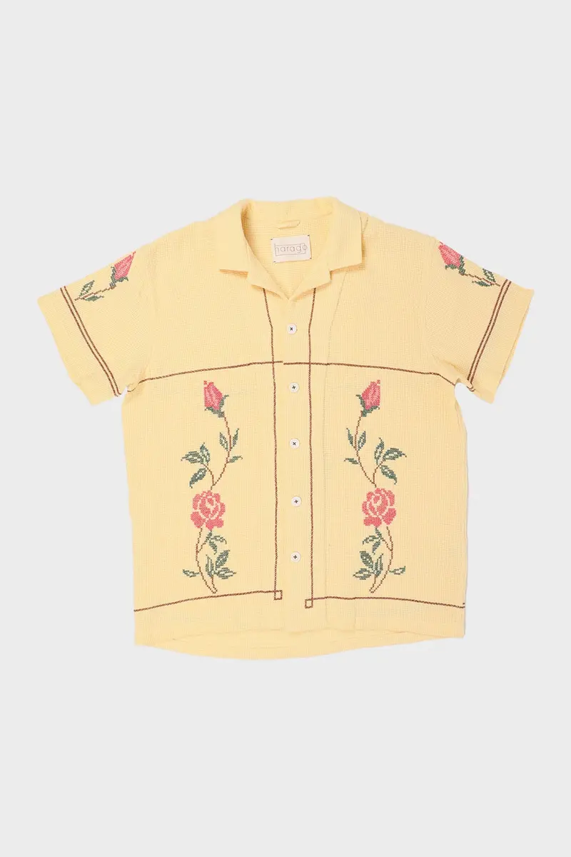 Yellow Rose Cross-Stitch Shirt 1