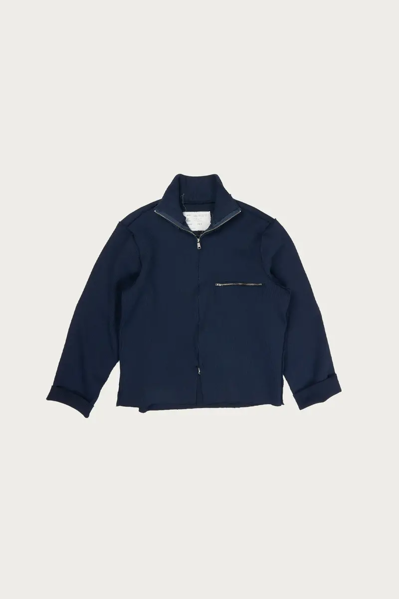 Zip-Up Knit Top In Navy Heavy Rib Fabric 1
