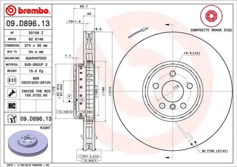 Brembo Premium Slotted Disc Brake Rotor – Part #09D89613C02 1