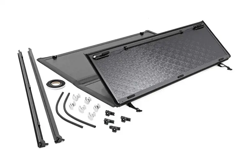 Rough Country Hard Tri-Fold Tonneau Cover – Aluminum, Textured Black (Model 47319550, Excludes Rambox) 1